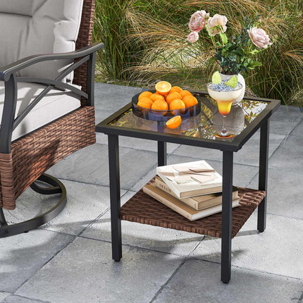 Outdoor Swivel Rocking Chair Set, 3-Piece With Glass Table