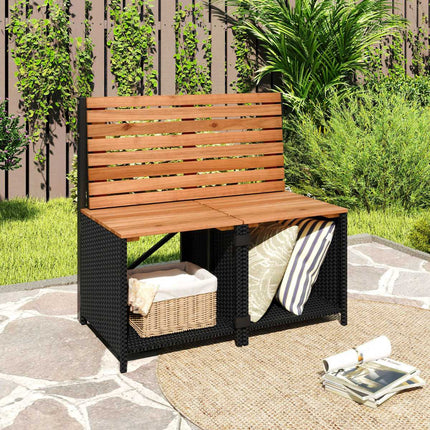 Outdoor Table Set with 2 Chairs, PE Rattan & Acacia Wood