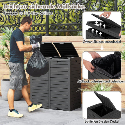 Outdoor Trash Bin, 235L, Dual Compartment, Black