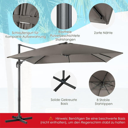 Outdoor Umbrella, 300x300 cm, Grey, 360 Rotation