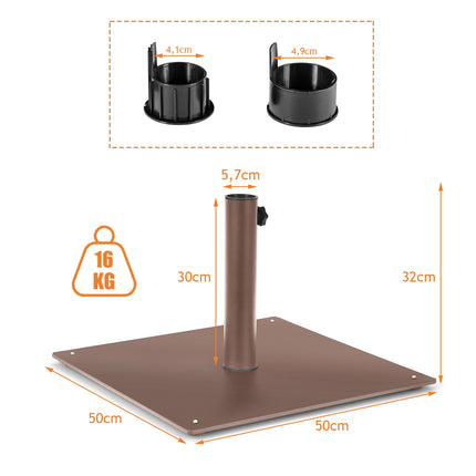 Outdoor Umbrella Base, 50cm Square Metal Stand, Brown