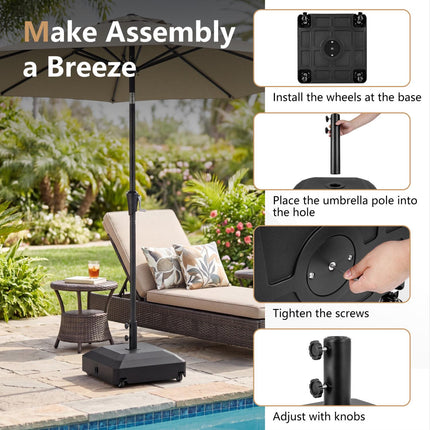 Outdoor Umbrella Base with Wheels, Fillable, Black