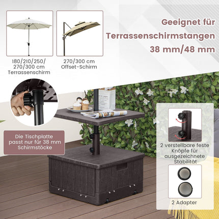 Outdoor Umbrella Stand with Table, Wheels & Weight Bag