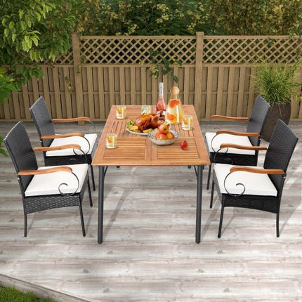 Outdoor Wicker Patio Chairs Set of 2, Acacia Arms, Cushions