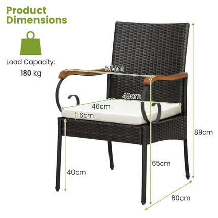 Outdoor Wicker Patio Chairs Set of 2, Acacia Arms, Cushions