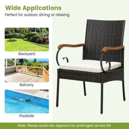Outdoor Wicker Patio Chairs Set of 2, Acacia Arms, Cushions