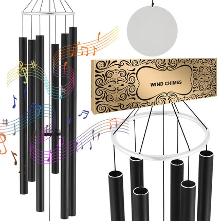 Outdoor Wind Chimes, 66-Inch, 6-Tube Deep Tone, Black