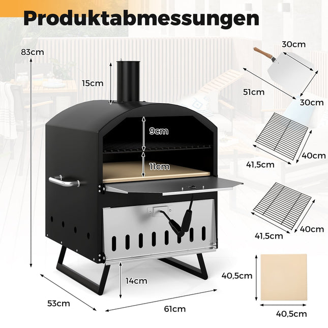 Outdoor Wood-Fired Pizza Oven, 40 cm, 2-Layer Cooking