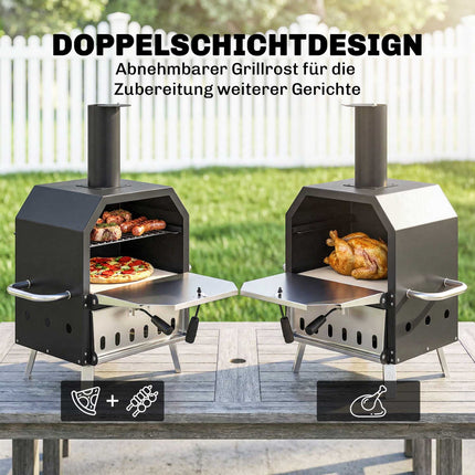 Outdoor Wood-Fired Pizza Oven, Stainless Steel, 2-Tier