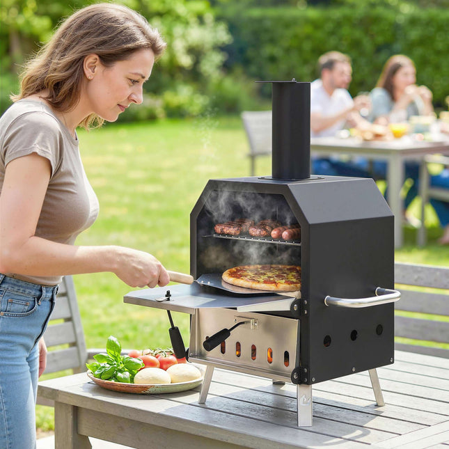 Outdoor Wood-Fired Pizza Oven, Stainless Steel, 2-Tier