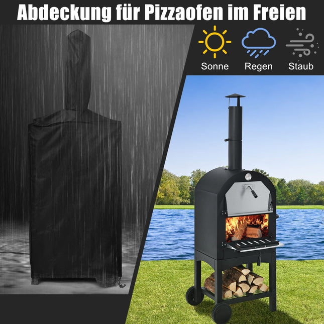 Outdoor Wood-Fired Pizza Oven with Wheels and Thermometer