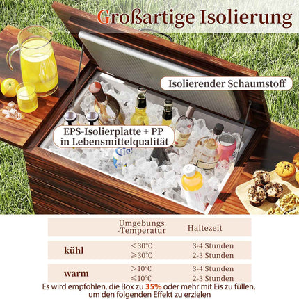 Outdoor Wooden Cooler Cart with Shelves, 51L Capacity