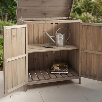 Outdoor Wooden Garden Tool Cabinet, Grey, 88x75x44 cm