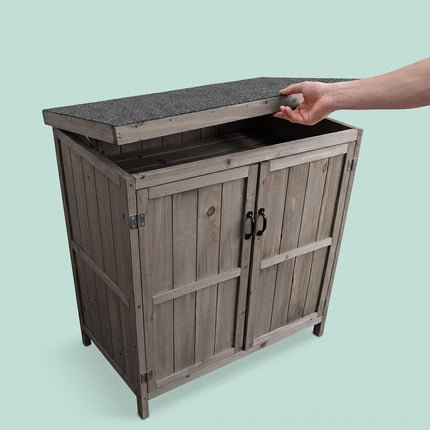 Outdoor Wooden Garden Tool Cabinet, Grey, 88x75x44 cm
