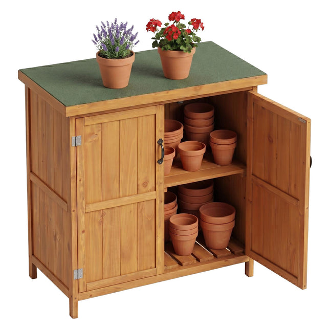 Outdoor Wooden Garden Tool Cabinet, Light Brown, 88x75x44 cm