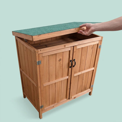 Outdoor Wooden Garden Tool Cabinet, Light Brown, 88x75x44 cm