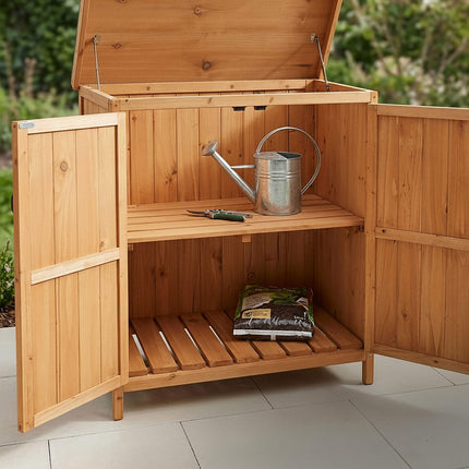Outdoor Wooden Garden Tool Cabinet, Light Brown, 88x75x44 cm