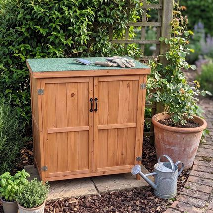 Outdoor Wooden Garden Tool Cabinet, Light Brown, 88x75x44 cm