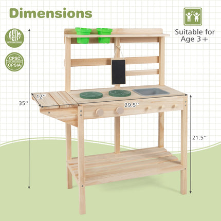 Outdoor Wooden Mud Kitchen Playset – Sink, Stove, Chalkboard