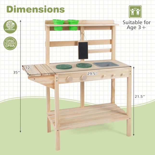Outdoor Wooden Mud Kitchen Playset – Sink, Stove, Chalkboard