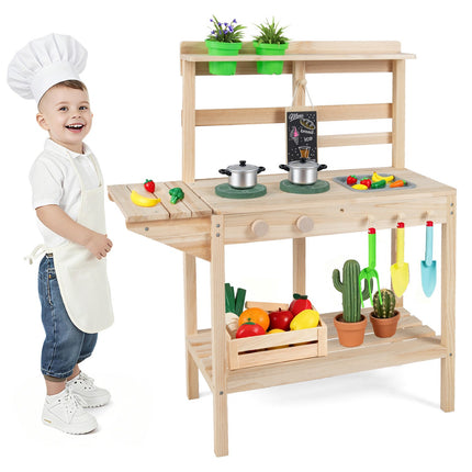 Outdoor Wooden Mud Kitchen Playset – Sink, Stove, Chalkboard