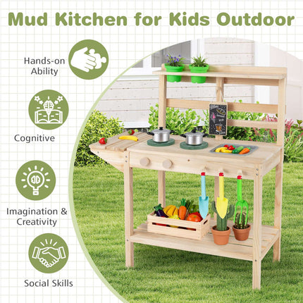 Outdoor Wooden Mud Kitchen Playset – Sink, Stove, Chalkboard