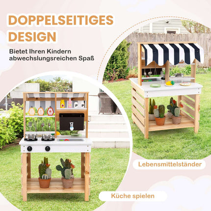 Outdoor Wooden Mud Kitchen with Water Feature, 2-in-1 Playset