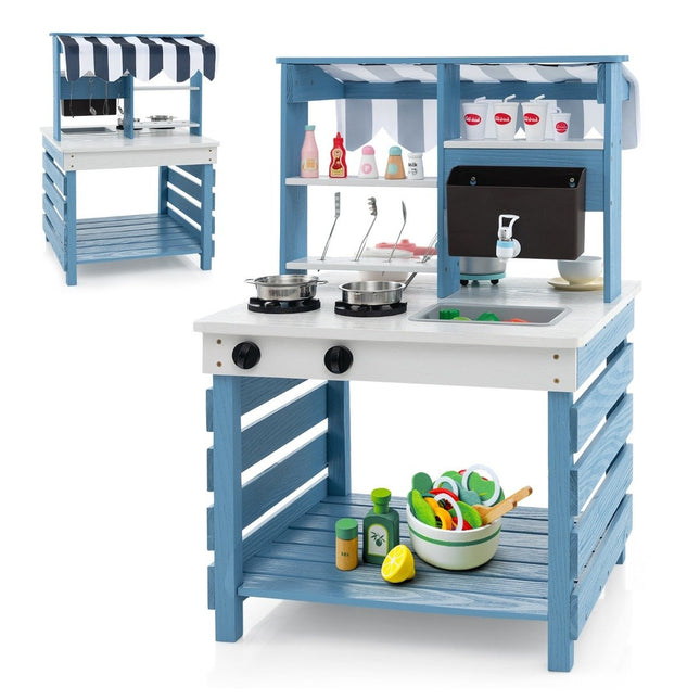Outdoor Wooden Mud Kitchen with Water Function – Double-Sided Play Kitchen for Kids