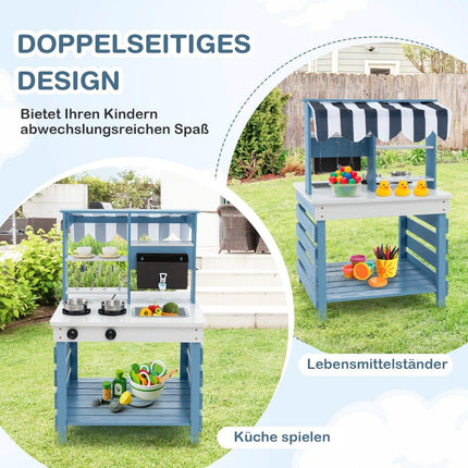 Outdoor Wooden Mud Kitchen with Water Function – Double-Sided Play Kitchen for Kids