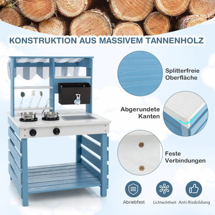 Outdoor Wooden Mud Kitchen with Water Function – Double-Sided Play Kitchen for Kids