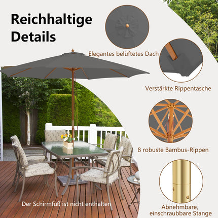 Outdoor Wooden Patio Umbrella, 300 cm, Adjustable Height