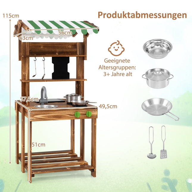 Outdoor Wooden Play Kitchen with Sink & Blackboard