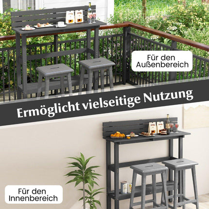 Outdoor bar table with shelf & adjustable foot pads patio high table 122 x 39 x 136 cm gray