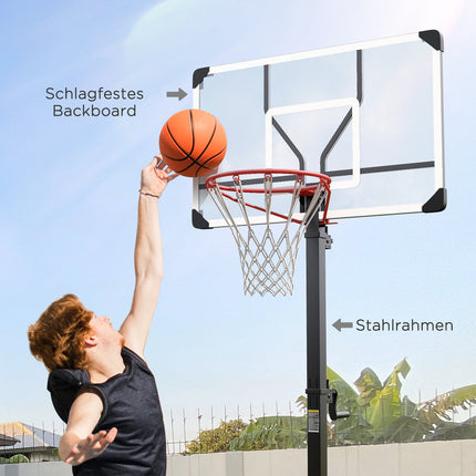 Adjustable outdoor basketball hoop with wheels, 130-310 cm