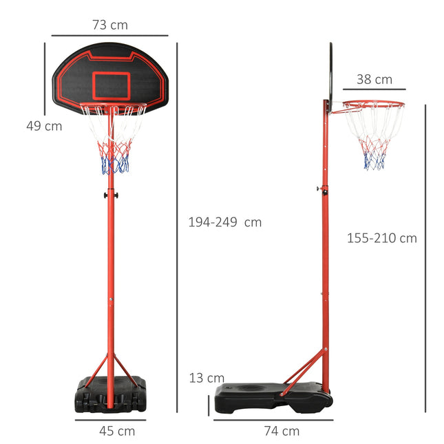 Adjustable outdoor basketball hoop with wheels - 194-249 cm