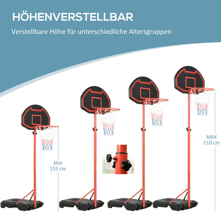 Adjustable outdoor basketball hoop with wheels - 194-249 cm