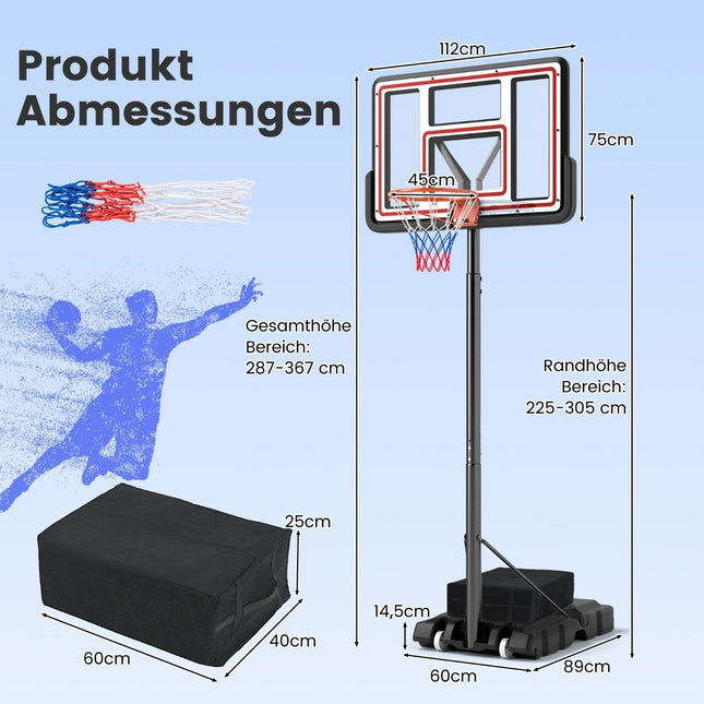 Basketbalring voor buiten met standaard, handzwengel, gewichtstas en 2 netten basketbalstandaard