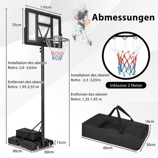 Buitenbasketbalring met standaard en netten 135-305 cm in hoogte verstelbare basketbalstandaard