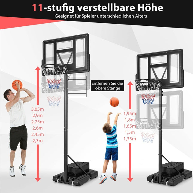 Buitenbasketbalring met standaard en netten 135-305 cm in hoogte verstelbare basketbalstandaard