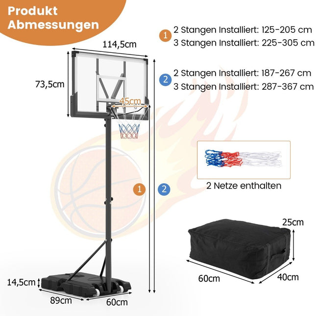 Buitenbasketbalring met standaard, gewichtstas en 2 netten basketbalstandaard