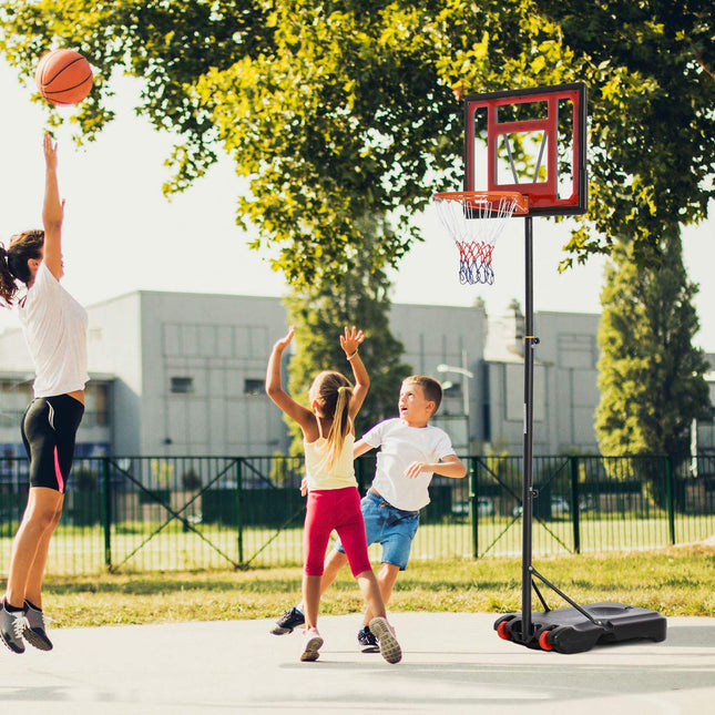 Outdoor basketbalstandaard met wielen, 160-210 cm in hoogte verstelbaar Basketbalring met standaard, 83x59cm achterwand, voor tieners in achtertuinen, tuinen, garages