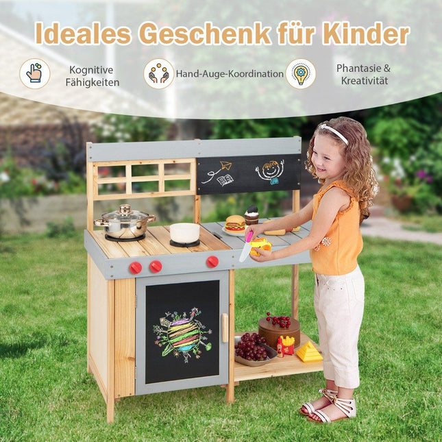 Outdoor children's mud kitchen set wooden play kitchen 89 x 45 x 90 cm natural + gray