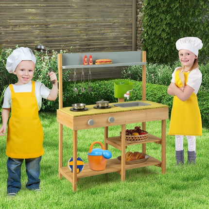 Outdoor children's mud kitchen with water function & hooks & removable shelf play kitchen
