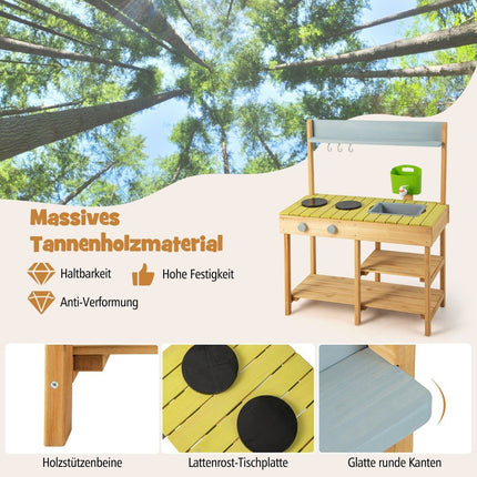 Outdoor children's mud kitchen with water function & hooks & removable shelf play kitchen