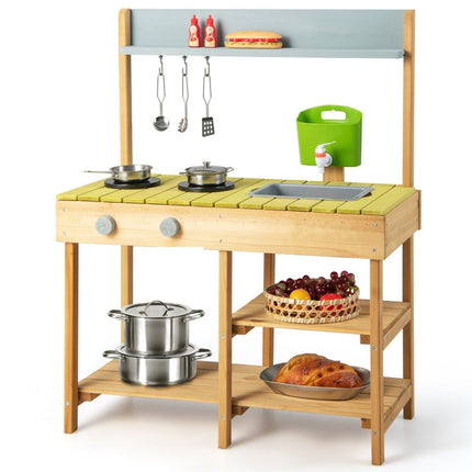 Outdoor children's mud kitchen with water function & hooks & removable shelf play kitchen