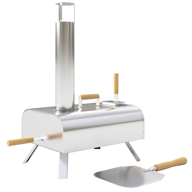Wood-fired stainless steel pizza oven with stone, portable