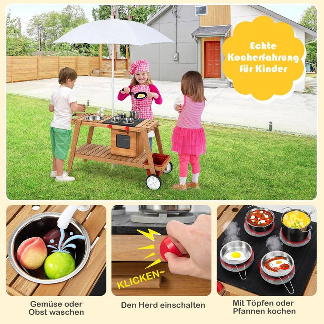 Outdoor toy trolley for children wooden toy trolley with natural parasol