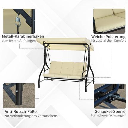 2-in-1 reclining garden swing, 3-seater, adjustable canopy