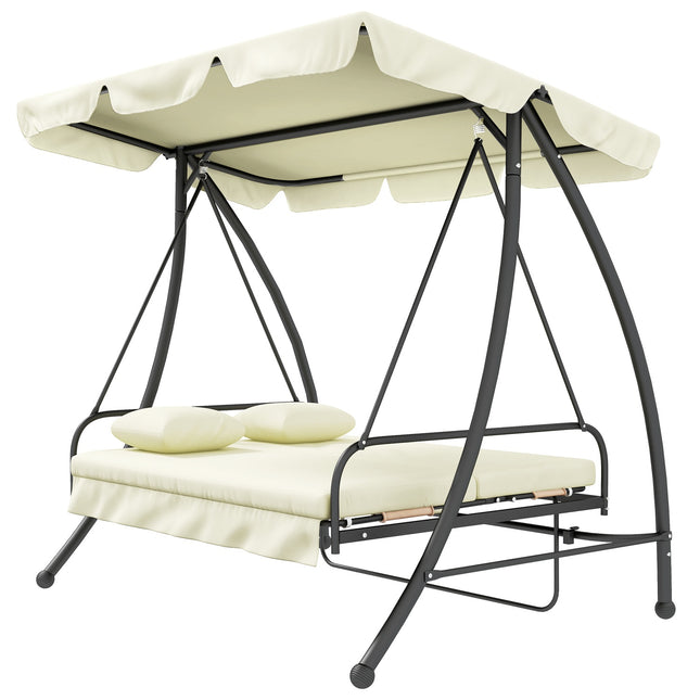 2-in-1 reclining 3-seat garden swing, cream white, 240 kg load