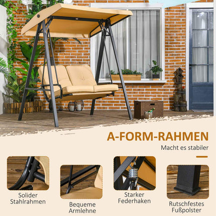 3-seat garden swing with adjustable canopy, beige